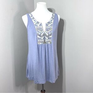 Knox Rose Blue Sleeveless Embroidered Embellished Top Size M